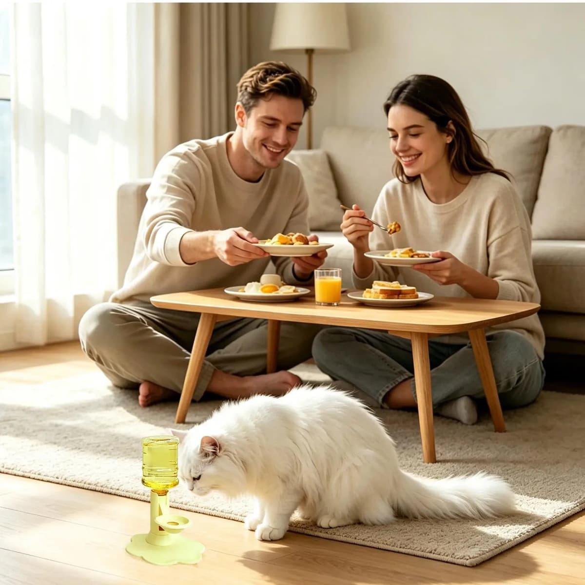 Water bottle attaching to the cat dispenser stand