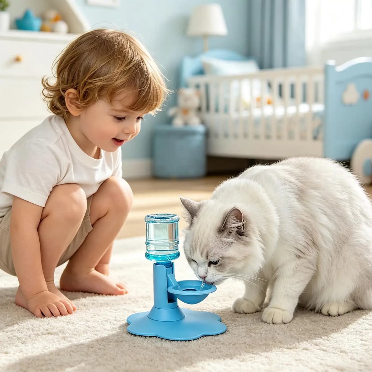Cat drinking from gravity water dispenser stand
